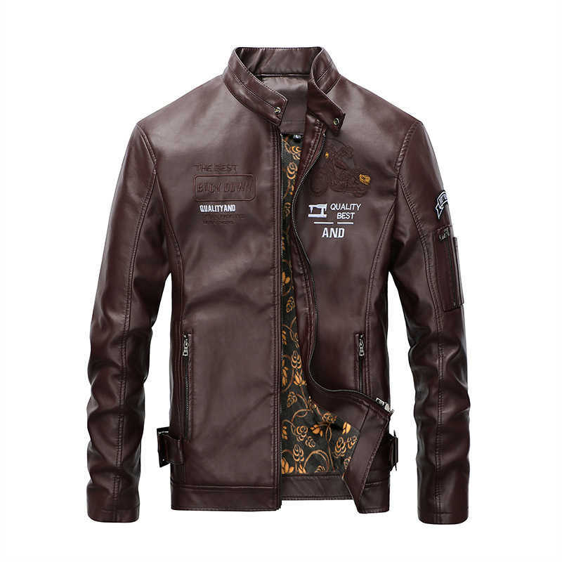 Autumn Winter Men's Faux Leather Jacket Vintage Motorcycle Warm Fashionable Biker Clothes Coat Male Moto Black Fleece Jacket Men 211119
