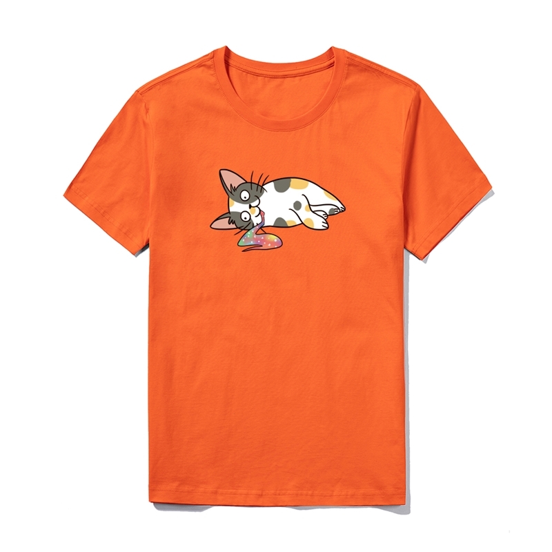 Mens T-shirt Summer Casual Funny Cartoons Cat Cute Short Sleeve T-Shirts Homme Streetwear Anime Cotton Slim Fit Men T-shirts 210603