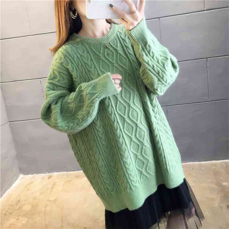 Women pullovers Sweater Solid O-neck lazy free size knitted thicken sweater for Autumn Winter Casual loose female coat 210524, Green
Women pullovers Sweater Solid O-neck lazy free size knitted thicken sweater for Autumn Winter Casual loose female coat 210524, Green