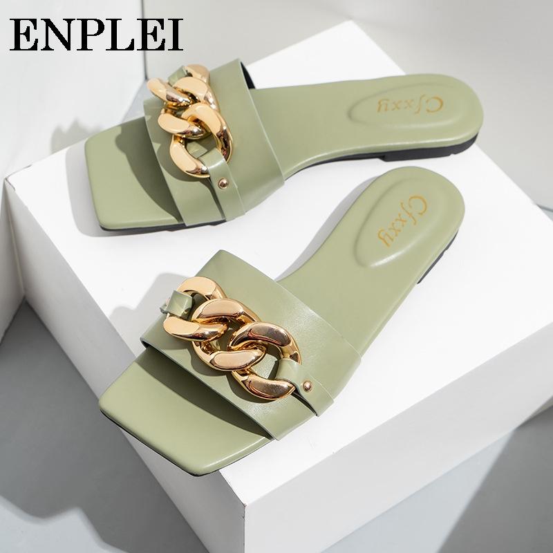 Enplei Ladies Slippers Summer Slides Fashion Metal Chain Decorated Flats Round Toe Women Female Beach Shoes Size 37-42, Black
Enplei Ladies Slippers Summer Slides Fashion Metal Chain Decorated Flats Round Toe Women Female Beach Shoes Size 37-42, Black