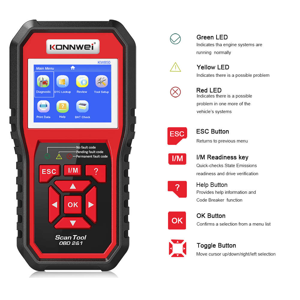 KONNWEI OBD2 ODB2 Scanner Auto Diagnostic Scanner KW850 Full Function Car Diagnosis Car Scanner Universal OBD Engine Code Reader
