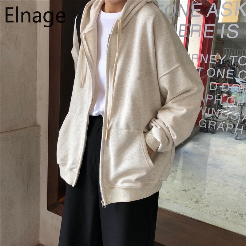 Sudadera Korean Women Clothes Spring Hooded Long Sleeve Zip Up Hoodies Grey Moletom Cotton Sweatshirts Autumn Tops 5B255 210429