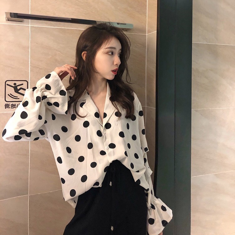 Fashion Women Long Sleeve Polka Dot Blouse Office Lady Casual Loose Plus Size Blouses Korean Chic Vintage Top 210519