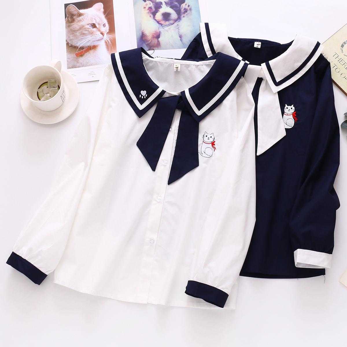 Women Elegant Blouses Turn-Down Collar Long Sleeve Kawaii Harajuku Blous Female Sweet Embroidered Button Shirt Tops 210604, Navy blue
Women Elegant Blouses Turn-Down Collar Long Sleeve Kawaii Harajuku Blous Female Sweet Embroidered Button Shirt Tops 210604, Navy blue