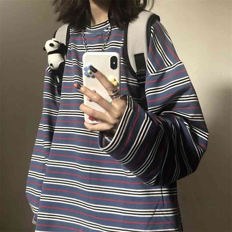 Spring Autumn female Casual O-Neck stripe Tees harajuku Loose hoodie Women Long Sleeve Oversize top Hip Hop Sweatshirt ins 210721
Spring Autumn female Casual O-Neck stripe Tees harajuku Loose hoodie Women Long Sleeve Oversize top Hip Hop Sweatshirt ins 210721