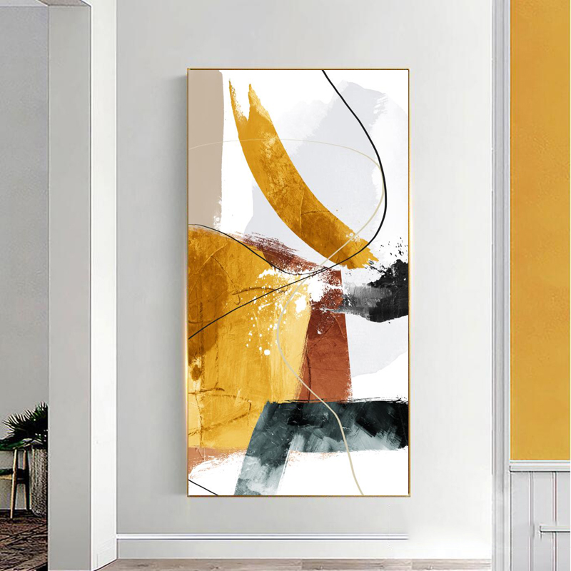 Abstract Black and White Golden Line Poster Nordic Art Plant Canvas Oil Painting Modern Style Wall Picture for Living Room Decor
