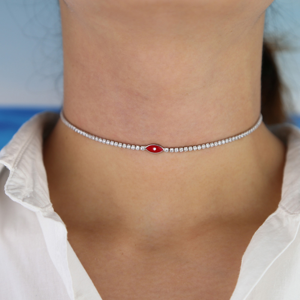 5A cz tennis chain evil eye charm choker necklace with colorful enamel lovely eyes pendant fashion necklaces jewelry