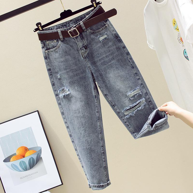 Women Hole Cotton Pantalon Fashion Clothing Style Loose High Waist Jeans Woman Autumn Denim Trousers 10829 210518