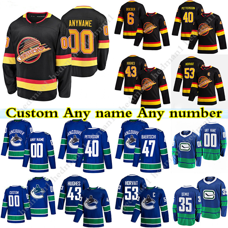 Custom Vancouver Canucks hockey jerseys 40 elias pettersson 53 bo horvat 6 brock boeser 43 quinn hughes 10 Bure any number and name, Blue
Custom Vancouver Canucks hockey jerseys 40 elias pettersson 53 bo horvat 6 brock boeser 43 quinn hughes 10 Bure any number and name, Blue
