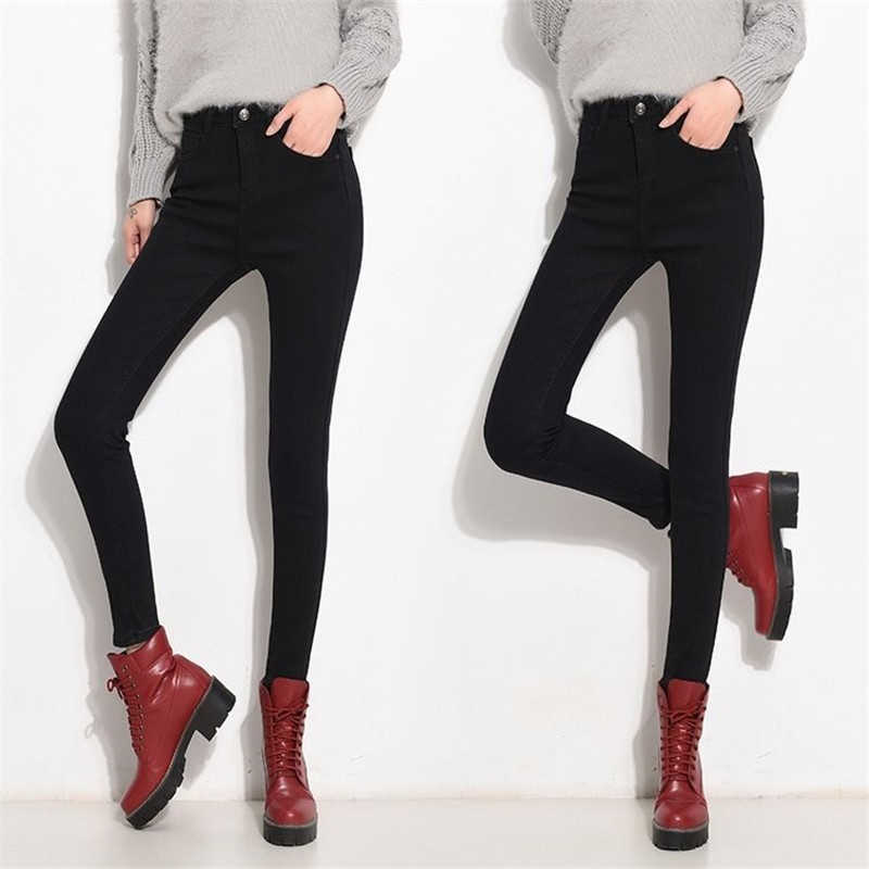 High Waist Warm Jeans For Women Blue Female Black Winter Denim Pants Jean Femme Ladies Trousers 210922