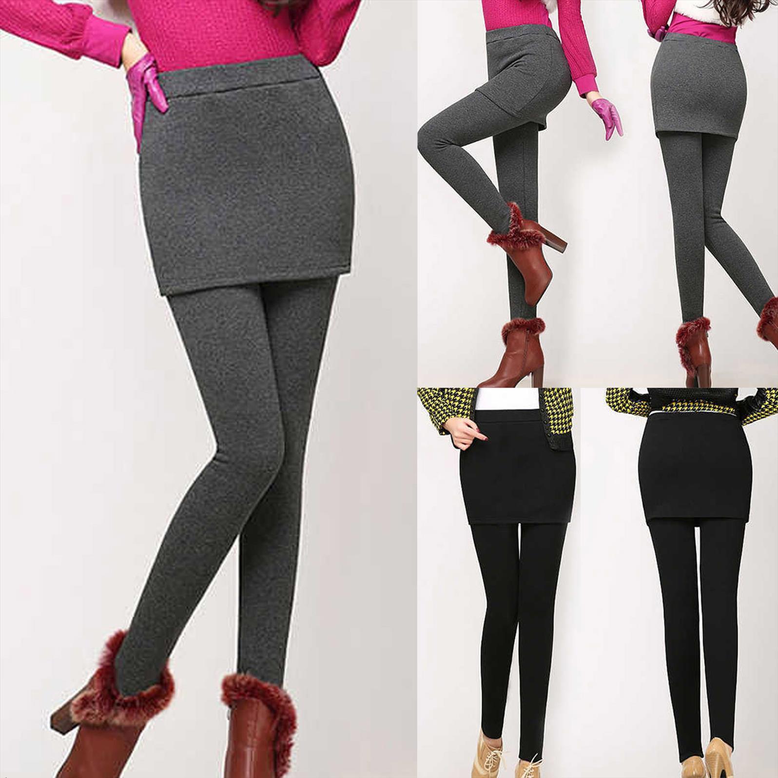 Solid Legginsy Thick Velvet Warm Women Leggings Ghette Super High Stretch Pencil Pants Slim Skirt Femininos, Black