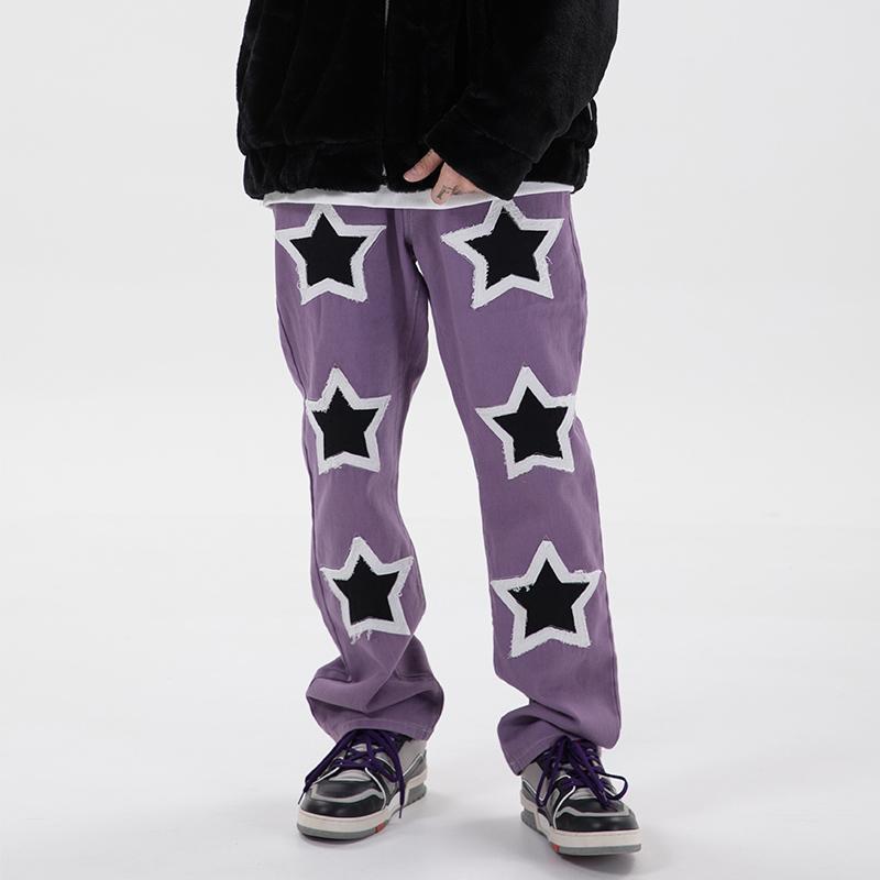 Fashion Ins Street Hip-hop Jeans Woman Star Embroidery Loose Casual Denim Harajuku Pants Women Bottoms Pant 210519