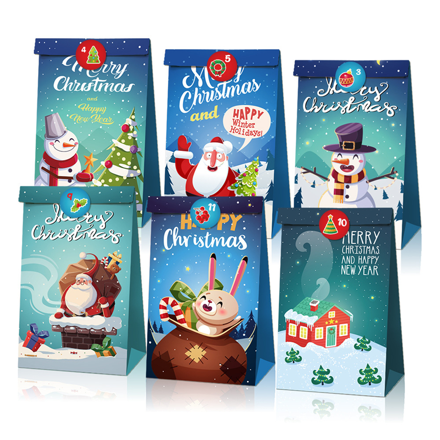 Christmas Bags Vintage Kraft Paper Apples Candy Case Party Gift Xmas Santa Snowman Hand Bag Wrapped Package Decorations GGE1879 Free shipping