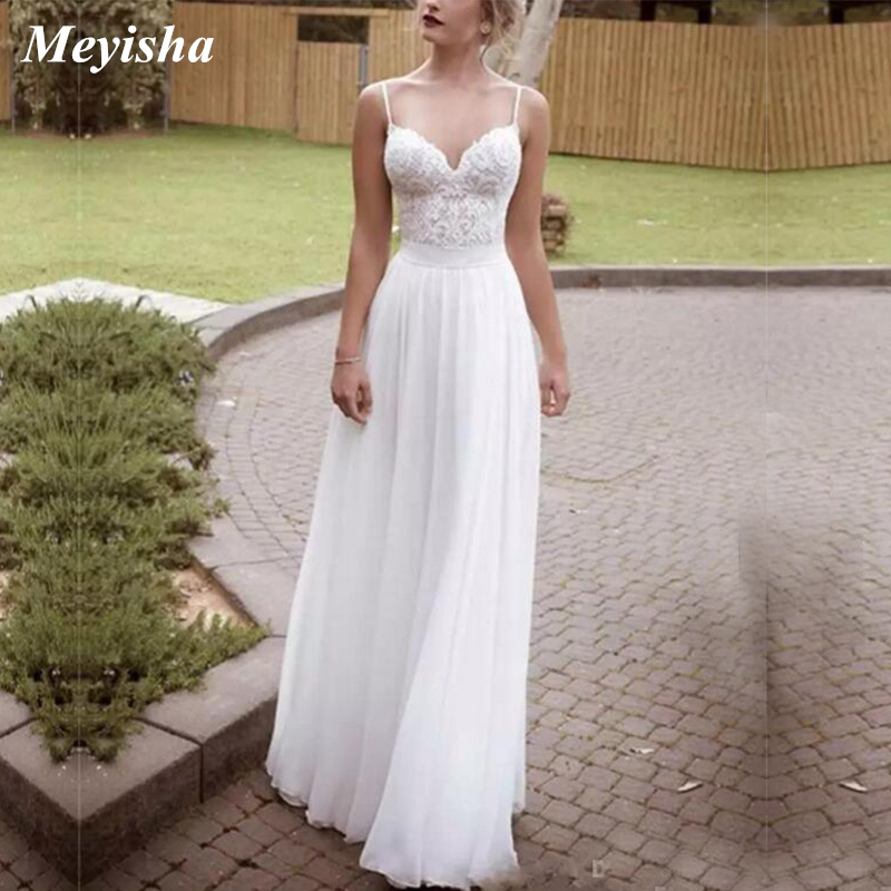 ZJ9113 2021 Deep V-neck Chiffon Beach Bridel Dress For Bride Long Maxi Plus Size Fashional Design Wedding Dresses