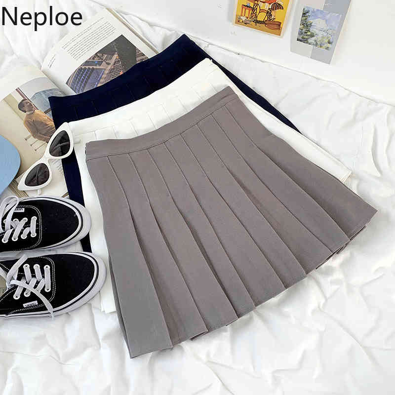 Neploe Japanese Mini Skirts Preppy Style Sweet Pleated Fladas Mujer High Waist Slim Saia Fashion All-match Jupe Women 95160 210422