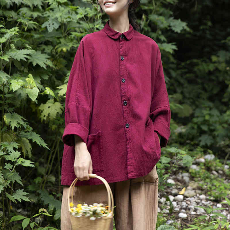 Johnature Women Vintage Shirts And Tops Cotton Linen Blouses Chinese Style Patchwork Pockets Button Female Clothes Spring Shirts 210521, Wine red
Johnature Women Vintage Shirts And Tops Cotton Linen Blouses Chinese Style Patchwork Pockets Button Female Clothes Spring Shirts 210521, Wine red
