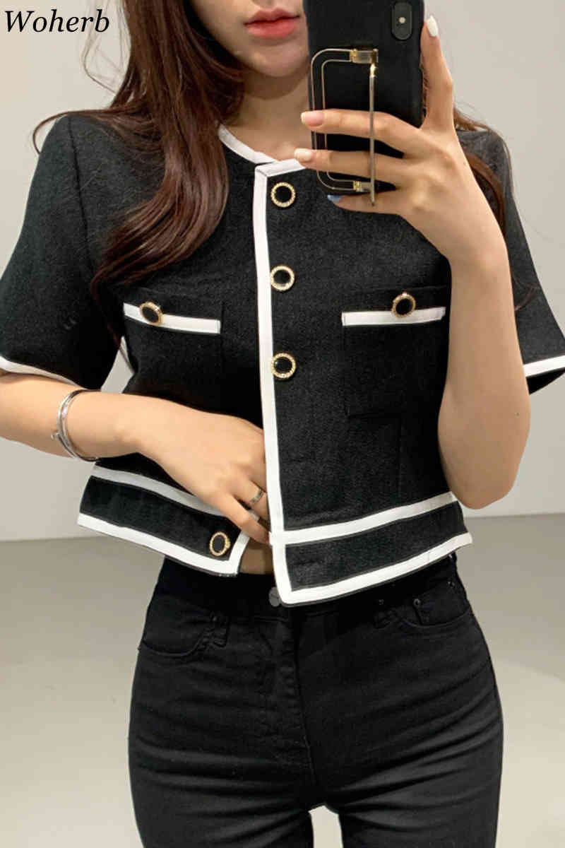 Summer Short Sleeve O-Neck Single Breasted Women Trend Coat Feminino Chic Button Loose Casual Ladies Jacket 210519