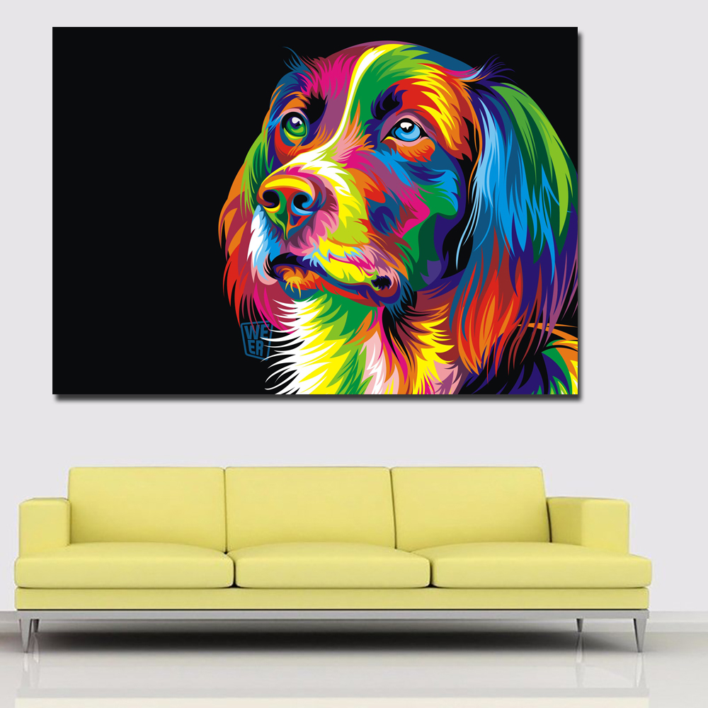 Animal Dog Canvas Printed Painting Modern Funny Thinking Dog Colorful Animal Painting Wall Art for Living Room Decor