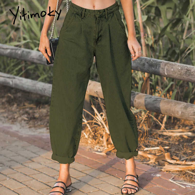 Gray High Waist Jeans Woman Denim Pants Streetwear Trousers Blue Pink Mom Vintage Washed Boyfriend Green Brown Harem 210922