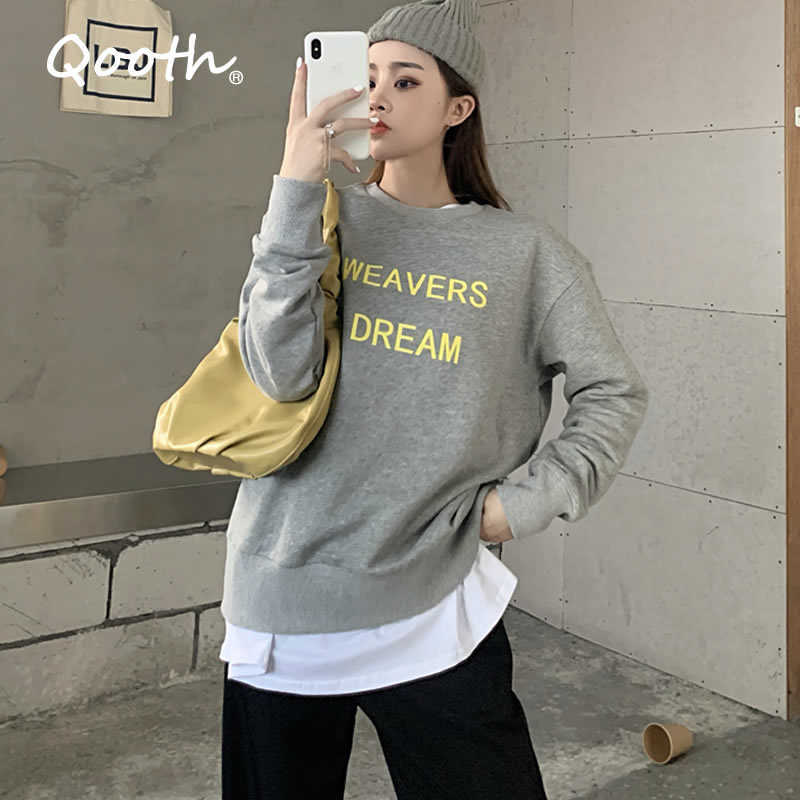 Qooth Autumn Women's Loose Thin Sweatshirts Cotton Letter Medium Lenght Full Sleeve O Neck Casual Female Student Tops QT154 210609, Gray
Qooth Autumn Women's Loose Thin Sweatshirts Cotton Letter Medium Lenght Full Sleeve O Neck Casual Female Student Tops QT154 210609, Gray