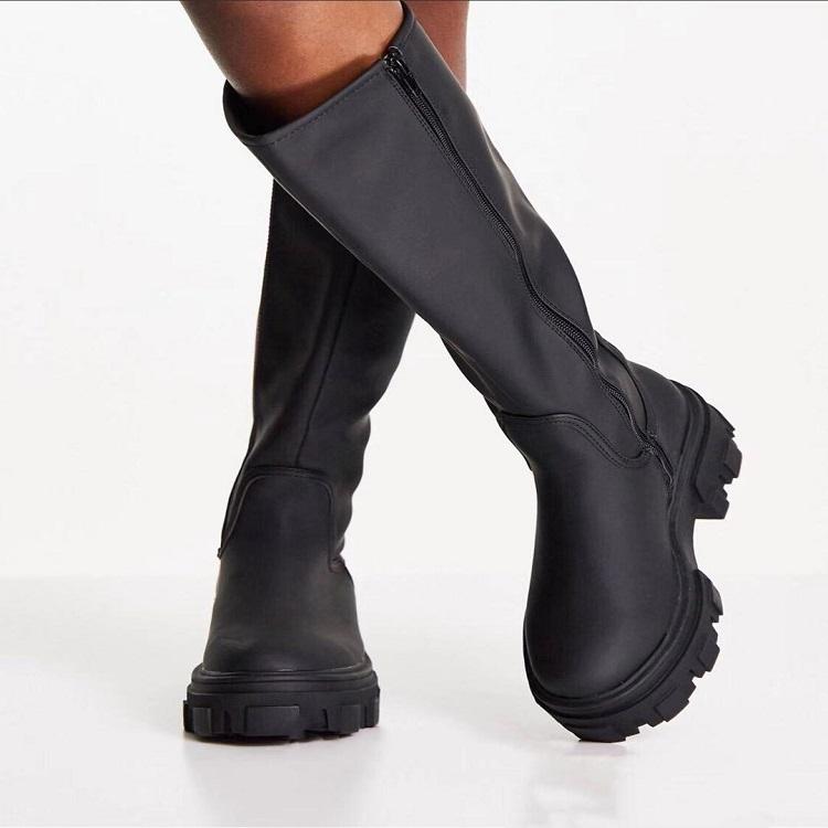 Boots 2021 Thick-heeled Fashion Thick-soled Solid Color Round Toe Women's Cool Casual Goth Punk
