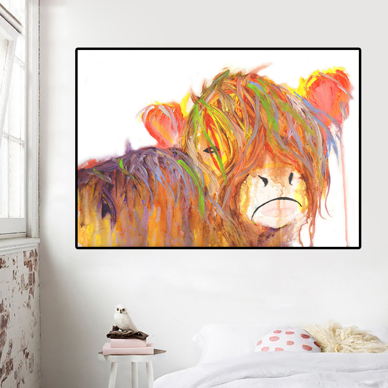 Highland Cow Canvas Art Paintings Nordic Style Posters Print for Living Room,Bedroom Canvas Print Animal Pictures