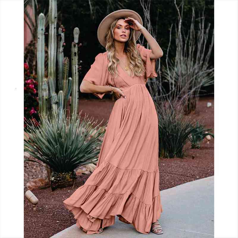 Summer Fashion Maxi Womens Dresses V Neck Short Sleeve Solid Color Floor Length A Line Holiday Overall Vestidos Boho Robes, Black;gray
Summer Fashion Maxi Womens Dresses V Neck Short Sleeve Solid Color Floor Length A Line Holiday Overall Vestidos Boho Robes, Black;gray
