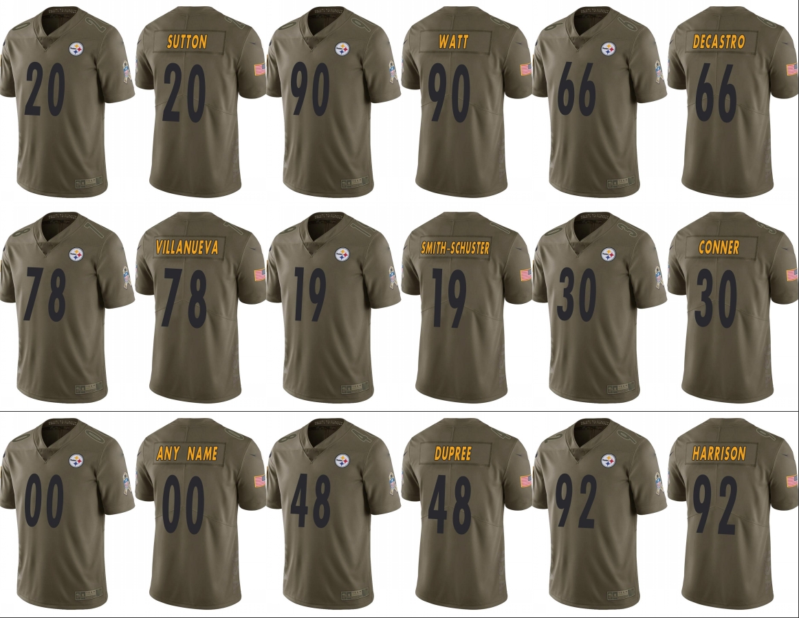 PittsburghSteelersMen #90 T.J. Watt 19 JuJu Smith-Schuster 48 Bud Dupree Custom Women Youth Olive Salute to Service Jersey
PittsburghSteelersMen #90 T.J. Watt 19 JuJu Smith-Schuster 48 Bud Dupree Custom Women Youth Olive Salute to Service Jersey