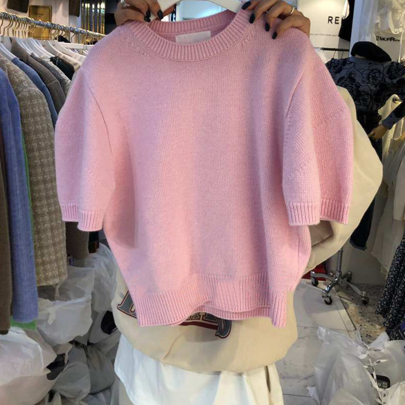 Nomikuma Korean Sweet Short Sleeve Knitted Pullovers Causal O-neck Women Sweater Spring New Elegant Knitwear Jumpers 6F273 210427