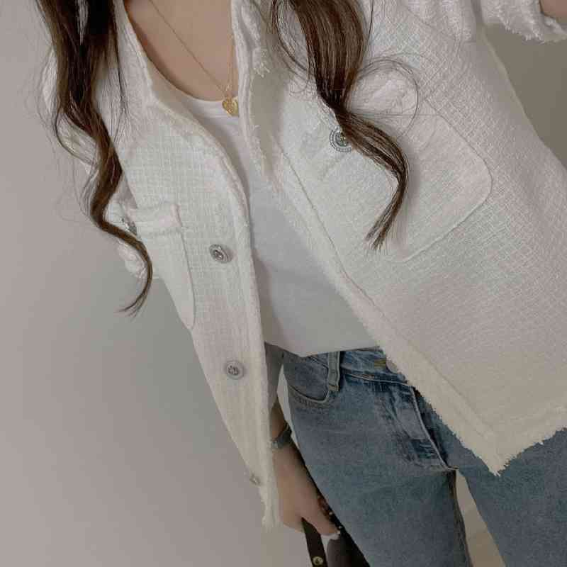 Summer Women Small Fragrance Tweed Short Sleeve Outerwear Chic Single Breasted Korean Casual Jacket Coat Female 210519