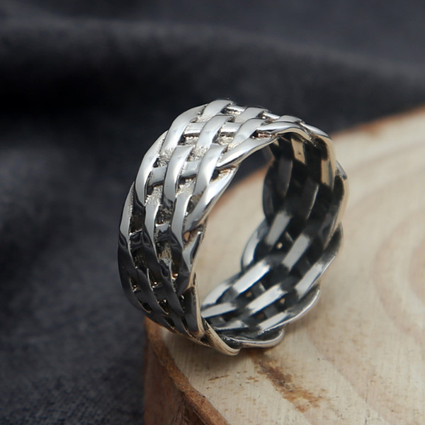 High quality 925 sterling silver braided band rings American Europe antique handmade designer punk gothic Luxury jewelry accessories gifts