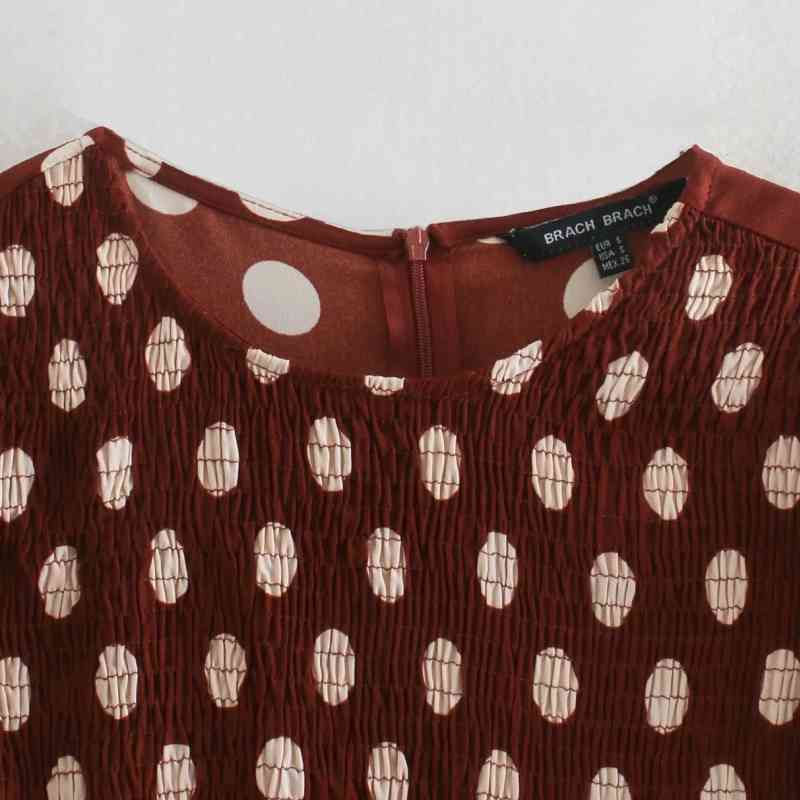 Women Polka Dot Printing Midi Dress Casual Femme O-Neck Lantern Sleeve Clothes Lady Loose Vestido D6665 210430