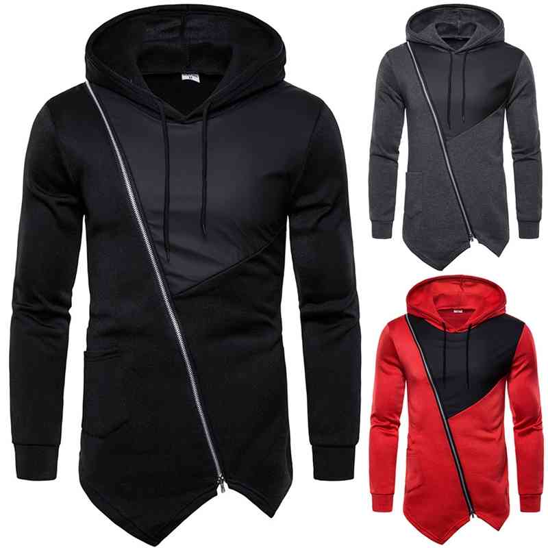 Autumn and winter 2019 new men's Hoodie medium length splicing personalized sweater, Black
Autumn and winter 2019 new men's Hoodie medium length splicing personalized sweater, Black