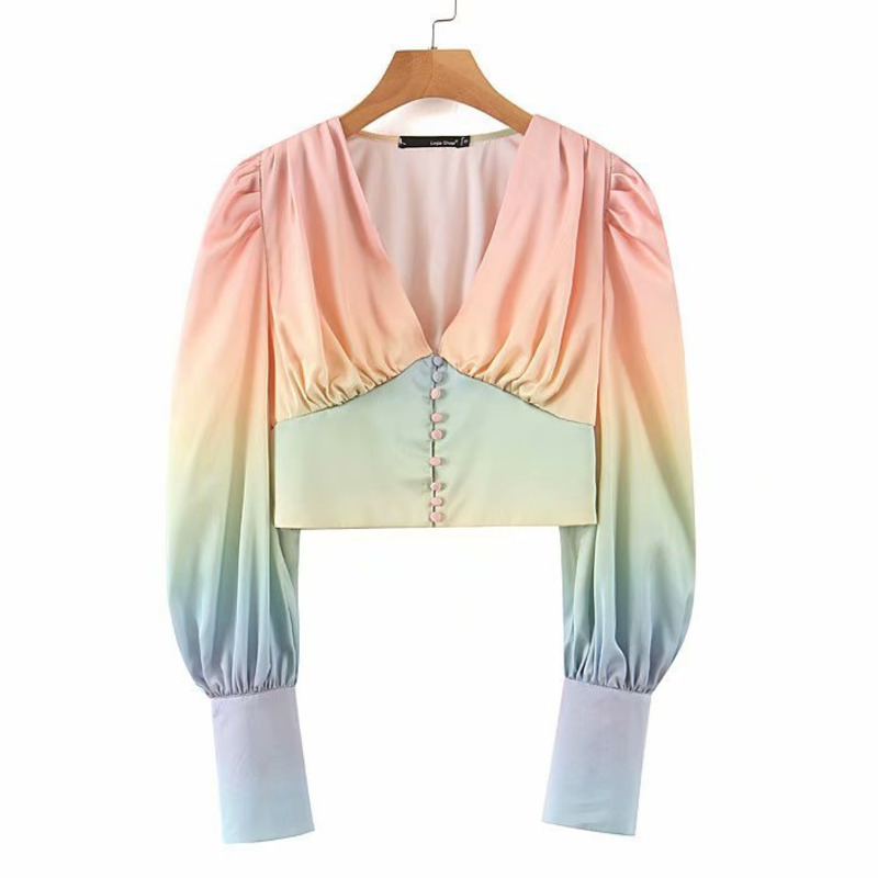 Spring Summer Fashion Casual Long Sleeve V Neck Patchwork Double-breasted Pleated Short Shirt Top Wimen SE292 210525, As picture
Spring Summer Fashion Casual Long Sleeve V Neck Patchwork Double-breasted Pleated Short Shirt Top Wimen SE292 210525, As picture