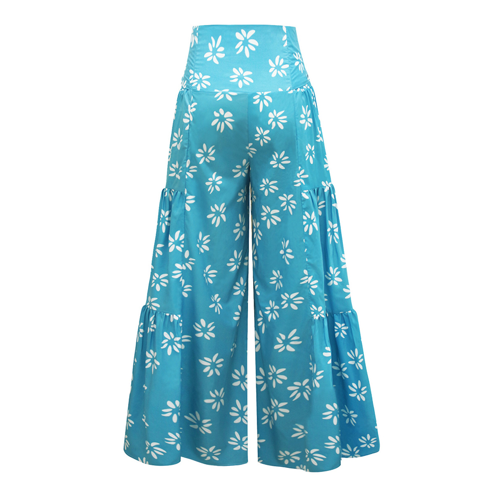 Women Wide Leg Palazzo Pants Summer Loose Casual Beach Boho Floral Printed Bohemian Belted Pants Trousers