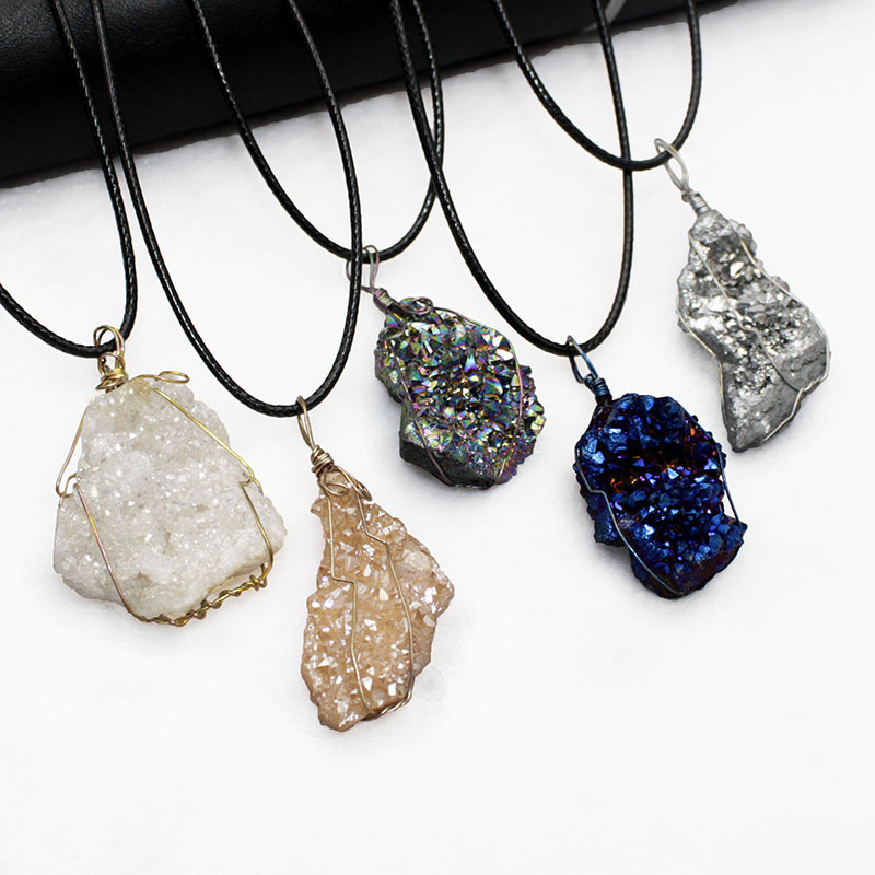 Raw Rough Rock Electroplated Necklae with PU Cord Irregular Size Pendant Plating Stone Colorful
Raw Rough Rock Electroplated Necklae with PU Cord Irregular Size Pendant Plating Stone Colorful