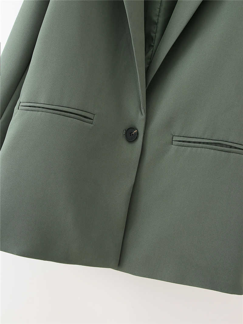 elegant women single button blazer office ladies slim long jackets casual female green suits pocket girls chic sets 210527