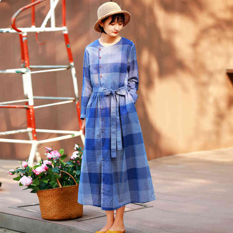 Johnature Autumn Fashion Retro Plaid O-neck Pockets Single Breasted Dress Cotton Linen Loose Comfortable Women Dresses 210521, Yellow
Johnature Autumn Fashion Retro Plaid O-neck Pockets Single Breasted Dress Cotton Linen Loose Comfortable Women Dresses 210521, Yellow