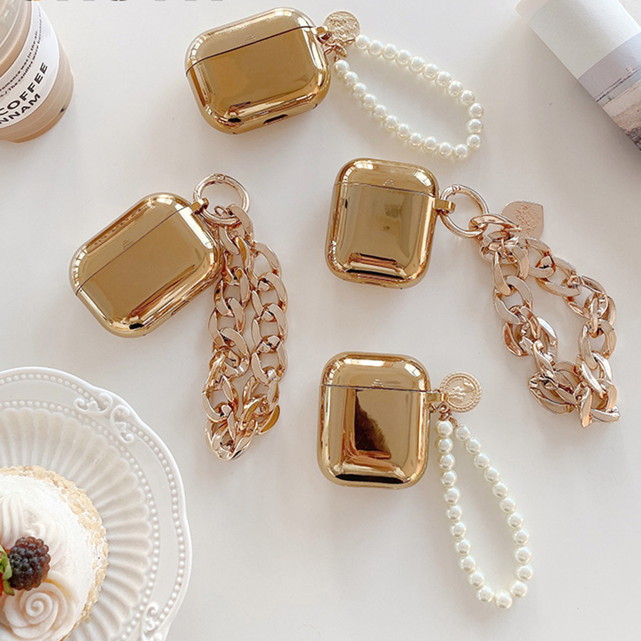 Gold plating pearl coin bracelet keychain chain Wireless Headset bluetooth soft case for Apple AirPods 1 2 cover for airpods pro coque air pods
Gold plating pearl coin bracelet keychain chain Wireless Headset bluetooth soft case for Apple AirPods 1 2 cover for airpods pro coque air pods
