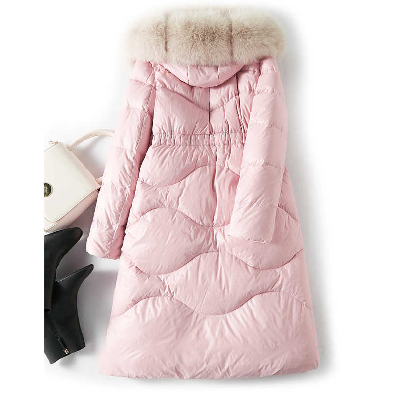 Women Winter Coat Natural Fur Hooded 90% White Duck Down Jacket Slim Long Parka Female Thick Warm Coats 211013