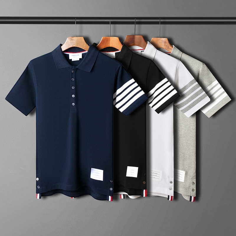 TB short sleeve t-shirt men's and women's Polo Shirt knitting stripe four bar Lapel leisure trend correct edition summer tide brand, White;black
TB short sleeve t-shirt men's and women's Polo Shirt knitting stripe four bar Lapel leisure trend correct edition summer tide brand, White;black
