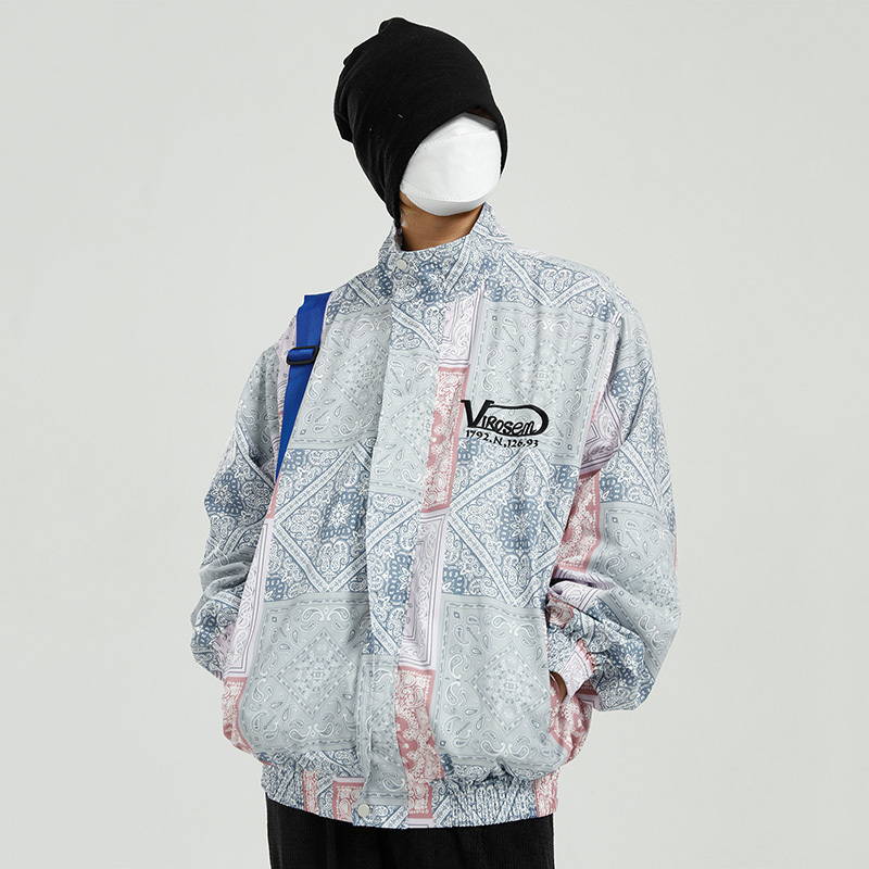 IEFB Men's Print Jackets Korean Trend Loose Fashionable Stand Collar Zipper Oversize Coat Causal Spring Clothes 9Y5833 210524