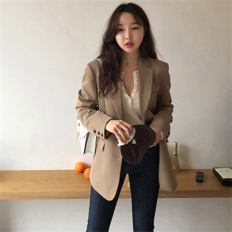 Women Blazer Spring Casual Pockets Jackets Female Retro Suits Coat Feminino blazers 210524