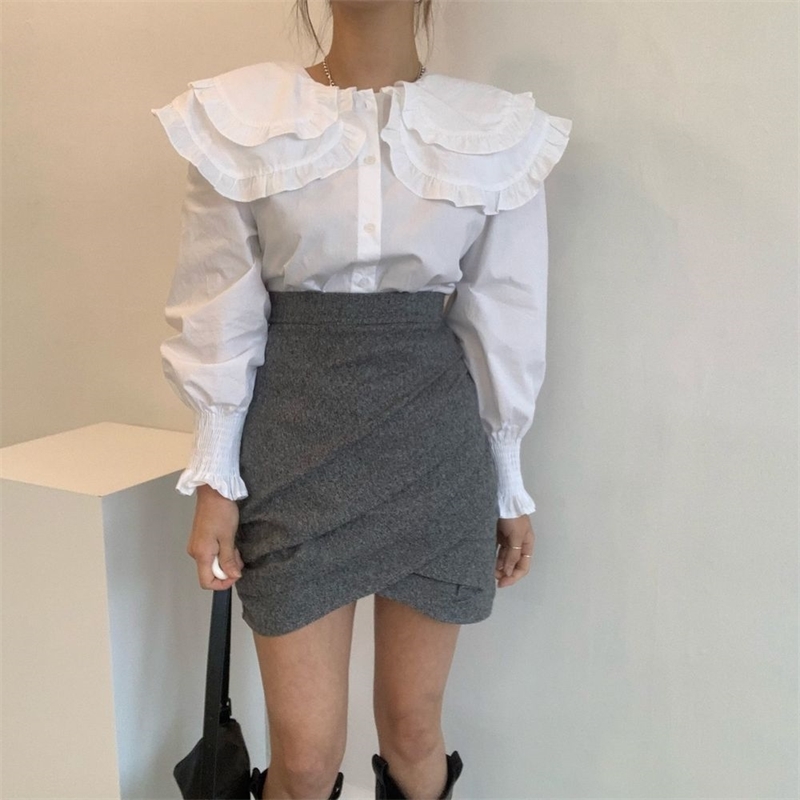 Double-layer Korean Women Blouses Shirts Spring Full Sleeve Single-breasted Tops Elegant Office Ladies Fashion Blusa 210514