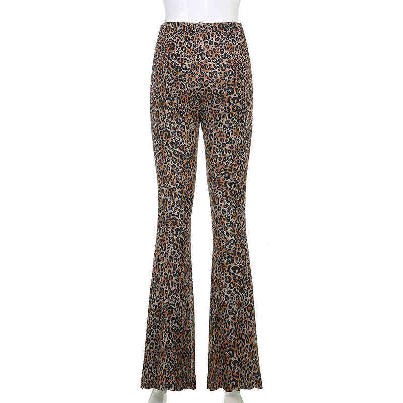 Y2K Pants E Girl Trousers Women Animal Leopard Flare Skinny Pant Two-layers Mesh Aesthetic Female Sweatpants Spring Lady Bottoms 211115