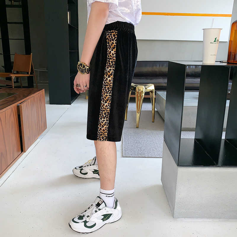 Men's Casual Male Hip Hop Leopard Print Short Velvet Harem Mens Jogger s Multi-pocket Gym Motion s 210629
