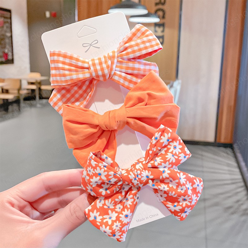 2021 Fashion Korean Style Children Girls Fabric Plaid Bow Hair Clips Floral Sweet Kids Cute Hair Accessories Hairpins