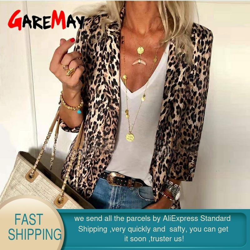 Women Leopard Print Jacket Winter Warm Slim Fit Coats Cardigan Blazer Casual Fashion Office Ladies Long Sleeves Streetwear Femme 210428