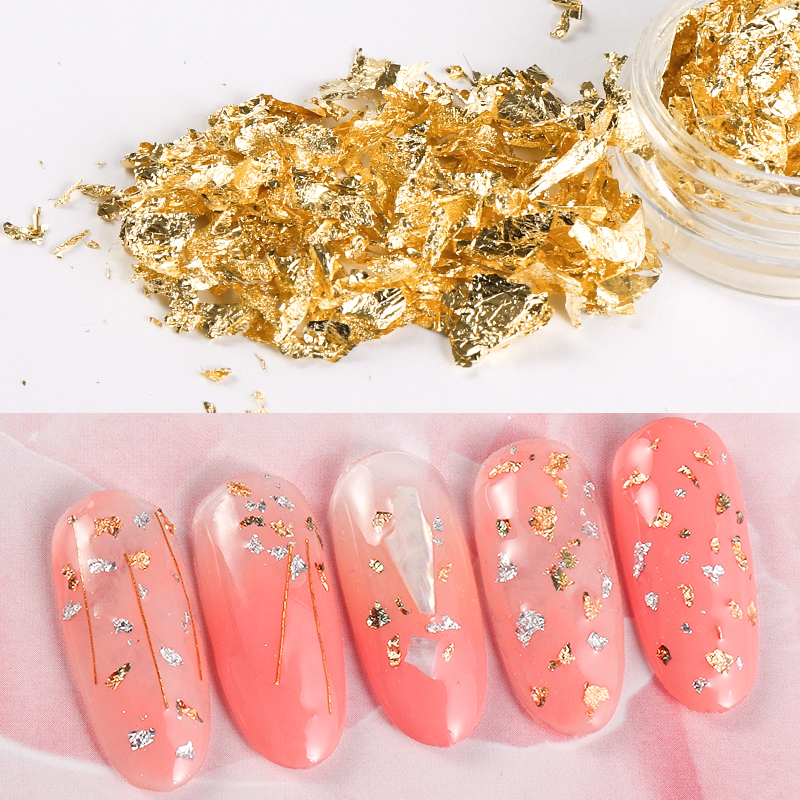 1 Box Gold Silver 3D Glitter Nail Art Sticker Irregular Aluminum Foil Paper DIY UV Gel Polish Nails Decoration Tools
