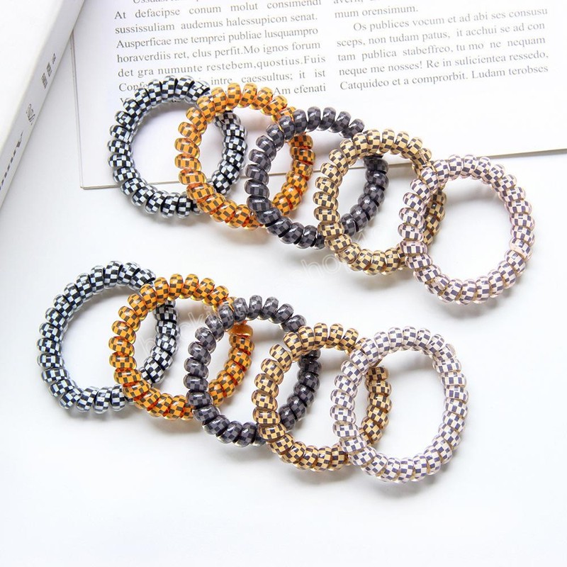 Women Hair Accessories Scrunchy Girls Hair Coil Rubber plaid Leopard HairBands Ties Rope Ring Ponytail Holders Telephone Wire HairTie Bracelet